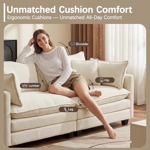 Oversized Loveseat Sofa, 70" Sectional Cloud Couch, 2 Seat Modern Comfy Sofa Chenille Deep Seat Couches with 2 Pillows, for Small Apartment, Living Room (Beige 70" Loveseat) - color: Beige, size: 70" Loveseat