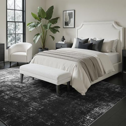 DCX Washable Abstract Area Rug 5x7, Non Slip Low Pile Rug, Black | Easy to clean, non-shedding, soft, kid & pet friendly, with a non-slip rubber backing for living rooms, bedrooms, and offices - color: Black, size: 5' x 7' (Rectangular)