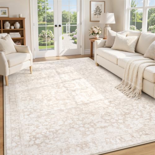 5x7 Area Rugs for Living Room: Boho Vintage Washable Rug Non-Slip Soft Stain Repellent Area Rugs Indoor Low-Pile Carpet for Bedroom Nursery Office Dining Room Playroom Farmhouse (Beige, 5'x7') - color: Beige, size: 5' x 7' (Rectangular)
