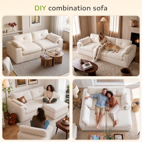 Homkdom 80.5" Loveseat Sofa, Modular Sectional Sofa, Comfy Cloud Couch Sectional Sofa Chenille Fabric Deep Seat Sofa for Small Living Room, Apartment, Studio, Office, White - color: White, size: Loveseat