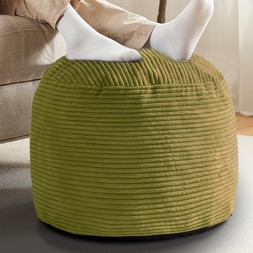 Round Stuffed Pouf Ottoman for Foot Stools, 20"x 15" Corduroy Poufs Ottoman | Shredded Foam Filling, Washable Floor Poufs Foot Rest for Living Room Bedroom Home Decor and Office Chair - color: Green