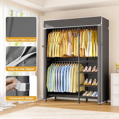 F2C Clothes Rack with Cover, Black Closet with Dark Gray Cover | Clothing Racks for Hanging Clothes, Heavy Duty Garment Rack with Shelves, 47.2"W x 16.5"D x 78.3"H, Load 630lbs - color: Black Closet with Dark Gray Cover
