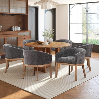 Modern Upholstered Barrel Dining Chair Set of 6, Natural Hardwood Frame, Farmhouse Linen Chairs for Dining Room, Kitchen(Grey) - color: Grey, size: Set of 6