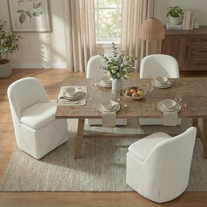 KISLOT Upholstered Dining Chairs with Casters, Washable Cover Modern Dining Room Chairs with Thick Cushion & Sturdy Metal Frame for Kitchen, Living Room, Dressing Room, Beige Fabric, Set of 4 - color: Beige, size: set of 4(2 BOX)