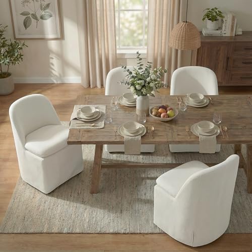 KISLOT Upholstered Dining Chairs with Casters, Washable Cover Modern Dining Room Chairs with Thick Cushion & Sturdy Metal Frame for Kitchen, Living Room, Dressing Room, Beige Fabric, Set of 4 - color: Beige, size: set of 4(2 BOX)