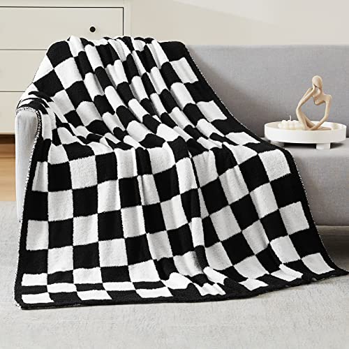 Soft Twin Size Checkered Blanket for Bed-Cozy Knitted Blankets | Lightweight Fluffy Warm Decor for Women, Mom, Her & Girls, Sofa, Chair, Couch, 60x80in,Black and White - color: Black White, size: Twin(60"x80")