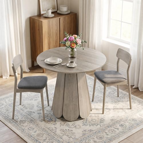 31.5" Round Dining Table, Small Circle Kitchen Table for 2-4 People, Modern Farmhouse Wood Dinning Room Tables with Pedestal Base, Space Saving Dinner Tables for Small Spaces, Mesa de Comedor, Grey - color: Grey