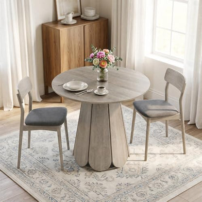 31.5" Round Dining Table, Small Circle Kitchen Table for 2-4 People, Modern Farmhouse Wood Dinning Room Tables with Pedestal Base, Space Saving Dinner Tables for Small Spaces, Mesa de Comedor, Grey - color: Grey