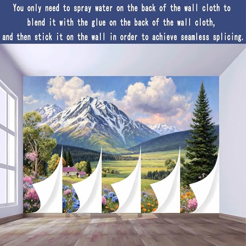 Custom Size Wall Murals, Natural Scenery & Colorful Flowers, Self-Adhesive Removable Fabric (NO PVC) Wallpaper for Living Room & Bedroom & Office