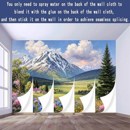 Custom Size Wall Murals, Natural Scenery & Colorful Flowers, Self-Adhesive Removable Fabric (NO PVC) Wallpaper for Living Room & Bedroom & Office