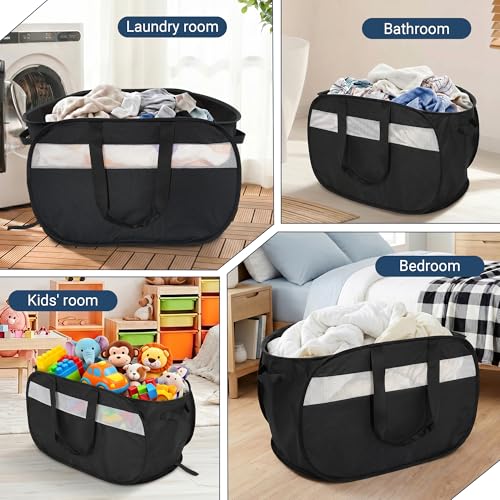 100L Collapsible Laundry Baskets, Foldable Dual Handle Laundry Hamper Black | Lightweight, Easy to Carry, Up and Downstairs, Tear-Proof, Space-saving, for Laundry Room, Bedroom, Bathroom, Travel, Dorm - color: 100L Black