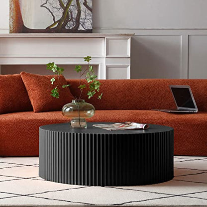 JUSTONE Black Round Coffee Table for Living Room, 35.43" Round Wood Circle Drum Coffee Table End Table Side Table for Home Office, Matte Black (ø35.4'' x 13.7'') - color: 35.4'' - Black