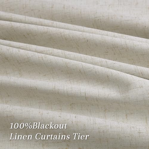 Beige 100% Blackout Kitchen Linen Curtains Back Tab Pleated Small Drape 36 Inch Length Privacy Thermal Insulated Elegant Mini Cafe Curtain for Rustic Farmhouse Bathroom Bedroom 26x36 - color: Beige, size: 26"W x 36"L (Pack of 2)