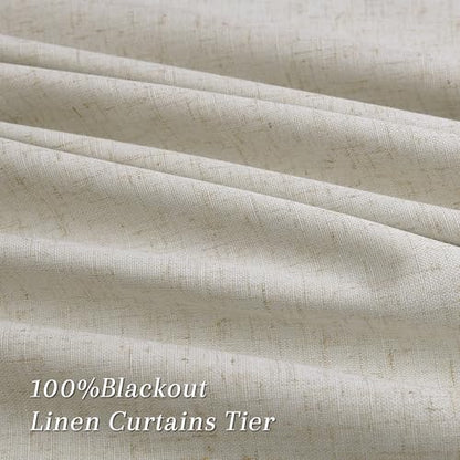 Beige 100% Blackout Kitchen Linen Curtains Back Tab Pleated Small Drape 36 Inch Length Privacy Thermal Insulated Elegant Mini Cafe Curtain for Rustic Farmhouse Bathroom Bedroom 26x36 - color: Beige, size: 26"W x 36"L (Pack of 2)