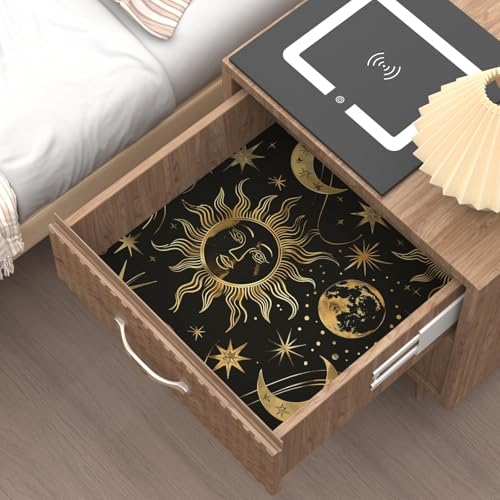 Celestial Sun Moon Wallpaper Peel and Stick 17.5"x 118",Black/Golden | Self Adhesive/Removable/Waterproof/Thick Vinyl Contact Paper for Bathroom Bedroom Shelf Cabinet Drawer,Prepasted,Easy Peel - color: Gold moon, size: 17.5" x 118"