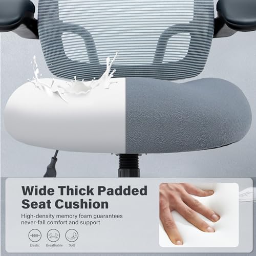 Kassipo Big and Tall Office Chair with Flip-Up Armrests, Grey | 500LBS Capacity, Spring-Reinforced Memory Foam Seat & Heavy-Duty Base - color: Grey
