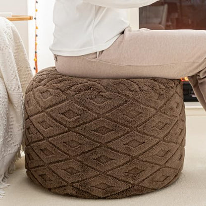 Round Pouf Ottoman Footstool 20x14In Ottoman Footrest for Couch Dark Coffee | All-One Foam Pouf, Ottoman Coffee Table,Couch Foot Rest,Chair Footrest,Remov. Cover, Perfect for Living Room, Bedroom & Dorm - color: Dark Coffee