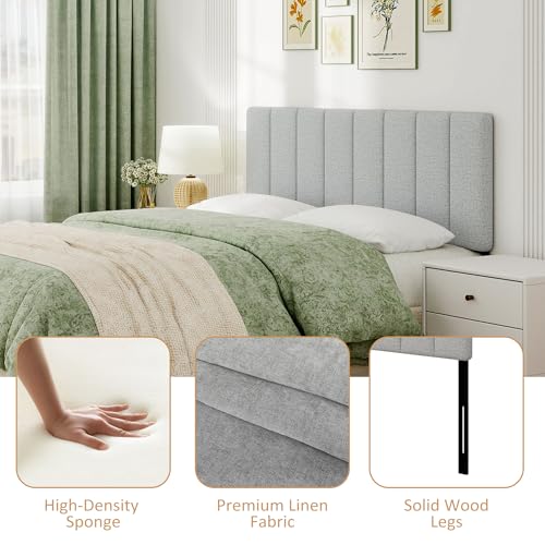 Queen Size Headboard Only, Height Adjustable Linen, Light Gray - color: Linen-lightgray, size: Queen/Full
