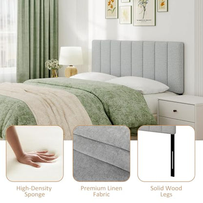 Queen Size Headboard Only, Height Adjustable Linen, Light Gray - color: Linen-lightgray, size: Queen/Full