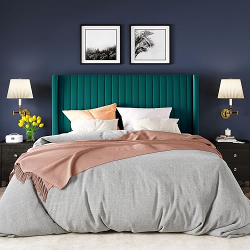 Allewie Queen Size Bed Frame/Velvet Upholstered Platform Bed/Vertical Channel Tufted Wingback Headboard/Strong Wooden Slats/No Box Spring Needed/Easy Assembly/Teal - color: Teal, size: Queen