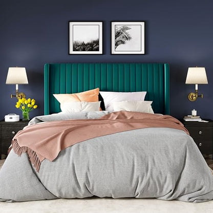 Allewie Queen Size Bed Frame/Velvet Upholstered Platform Bed/Vertical Channel Tufted Wingback Headboard/Strong Wooden Slats/No Box Spring Needed/Easy Assembly/Teal - color: Teal, size: Queen