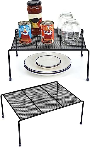 Set of 2 Mesh Kitchen Shelves Cabinet Storage Shelf Rack (13.1 x 10.2 Inch) ，Kitchen Bathroom Pantry Cupboard Desk Home Office, Fridge, Cabinet, Bathroom Cupboard, Non-slip Plastic Feet (2, Black) - color: Black