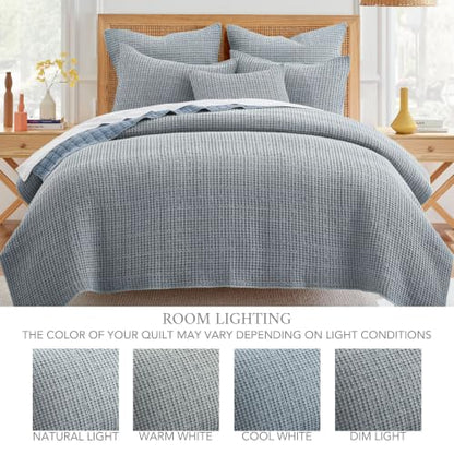 Levtex Home Mills Waffle Twin XL/Twin Quilt Set (68x86in) with 1 Pillow Sham (26x20in) - Chambray - Cotton Waffle Twin Size Quilt Bedding Set - Lightweight, Soft, Pre-Washed - color: Chambray, size: Twin Quilt