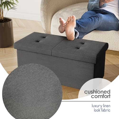 Storage Ottoman Bench with Bins, 30-in Storage Bench for Bedroom End of Bed, Folding Foot Rest Ottoman for Living Room Max 660lbs, Fabric Ottomans, Grey