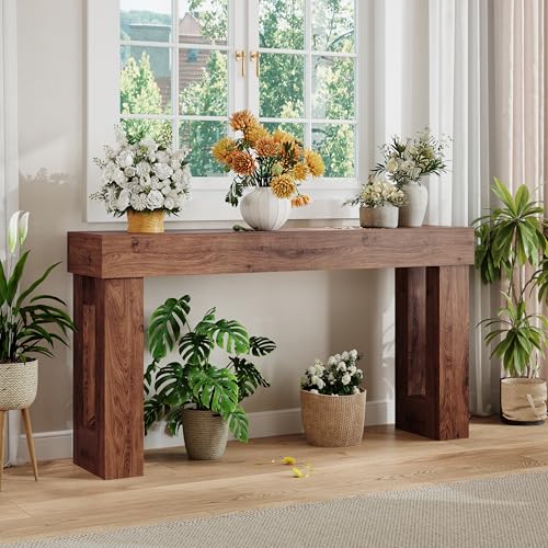 Apicizon 63" Long Console Table with LED Light, Farmhouse Entryway Table, Wooden Rectangular Sofa Table Behind Couch, Narrow Entrance Table for Living Room, Hallway, Foyer, Dark Brown - color: Dark Brown