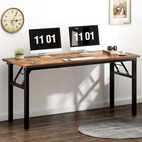 Need Computer Desk Office Desk 55 inches Folding Table Computer Table Workstation No Install Needed, Rustic Brown - color: Rustic Brown, size: 55 inches