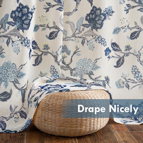 DriftAway Ada Floral Botanical Print Flower Leaf Lined Thermal Insulated Room Darkening Linen Blend 100% Blackout Back Tab Window Curtains 2 Layers Set of 2 Panels Each 52 Inch by 72 Inch Navy - color: Navy-back Tab, size: 52"W x 72"L (Pack of 2)