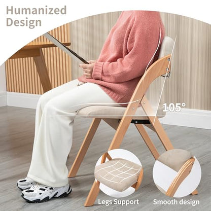 Folding Chairs with Cushion Padded Foldable Chiars 4 Pack | Wooden Dining Fold Seat with Removable Cover Extra Chair for Guests Kitchen Office Wedding Party Picnic, Cream - color: Cream, size: 4PCS