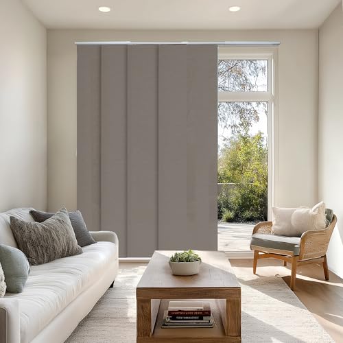 CHICOLOGY Panel Track Blinds, Texture Grey, 86"x96", Cordless, Patio Door | 4 Fabric Panels, Fits 46–86″ Wide, Wall/Ceiling Mount, Room Divider Ready, Height Trimmable, Child & Pet Safe - color: Dried Sage