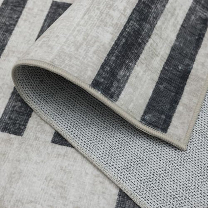 Machine Washable Area Rug Runner - Living Room Bedroom Bathroom Kitchen Entryway Office -Non-Slip Baking Low Pile Stain Resistant Premium - Modern Geometric Loki-Beige & Black 2'6" x 6' - color: Loki - Beige Black, size: 2'6" x 6' (Rectangular)