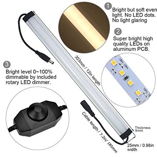Under Cabinet LED Lighting Kit Plug in or Hardwired, 6 pcs 12 Inches Light Strips, 2000 Lumen, Super Bright, for Kitchen Counter, Closet, Shelf Lights, 31W, Warm White (6 Bars) - color: Black Cable-Warm White 3000K