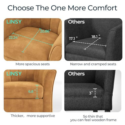 LINSY Large Swivel Accent Chair with Ottoman, Velvet Barrel Chair with Footrest, Modern Upholstered Comfy Reading Chair Armchair for Living Room, Bedroom, Study Room, Office, Yellow - color: Yellow, size: Large