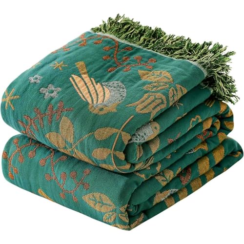 Boho Throw Blanket 60"x80", Soft Cozy 100% Cotton Blanket for Bed, Spring Blankets with Floral Bird Farmhouse Decor Breathable Lightweight King Size All Season - color: Blue Bird, size: 60"x80"
