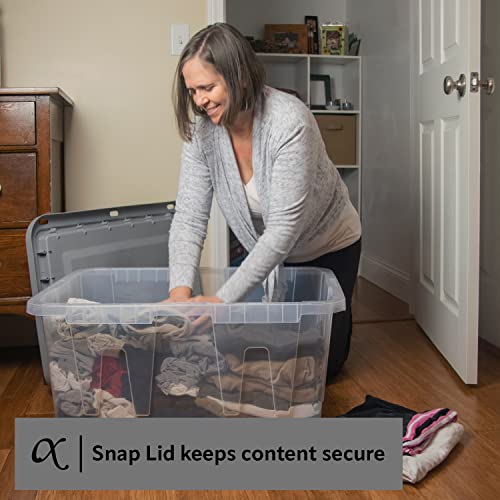 CX 27-Gallon Heavy Duty Clear Stackable Storage Bins with Lids, 2 Pack | Clear plastic totes for garage organization, Stackable, weather-resistant, snap lids, 14.3H x 20.6W x 30.6D, Clear/gray - size: 2 Pack, style: Clear & Gray