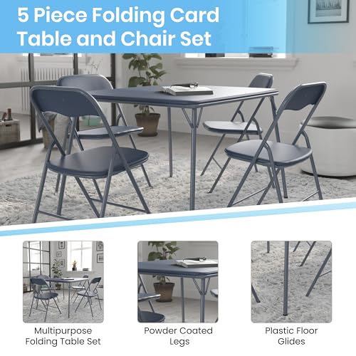 EMMA + OLIVER Navy Square Folding Card Table and Chairs Set for 4 Players | Lightweight, Easy Storage, Padded Top - color: Navy