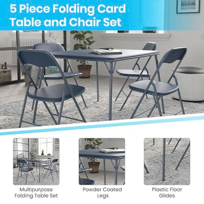 EMMA + OLIVER Navy Square Folding Card Table and Chairs Set for 4 Players | Lightweight, Easy Storage, Padded Top - color: Navy