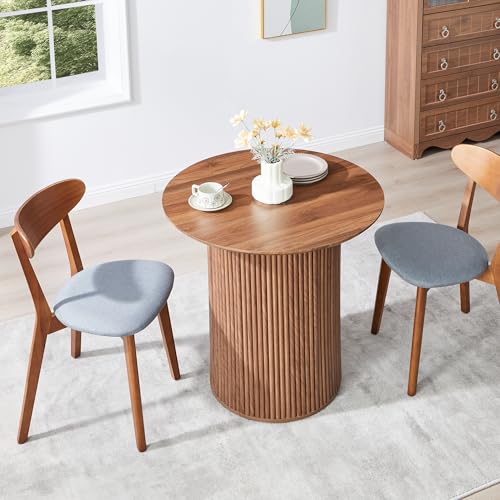 31.5" Round Dining Table for 2 People, Small Kitchen Dinner Table with Fluted Wood Base, Farmhouse Circle Dining Tables for Home, Kitchen, Dining Room, Living Room (Walnut) - color: Walnut