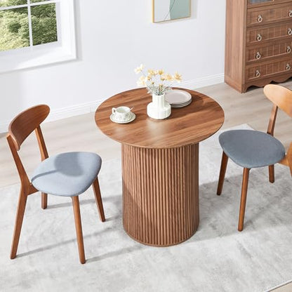31.5" Round Dining Table for 2 People, Small Kitchen Dinner Table with Fluted Wood Base, Farmhouse Circle Dining Tables for Home, Kitchen, Dining Room, Living Room (Walnut) - color: Walnut