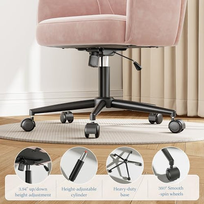 DurayLoly Vanity Chair with Shell Back & 360° Swivel Wheels | Comfy Velet Vanity Chair,Adjustable Height,Stylish and Comfortable for Makeup, Work & Relaxation,Pink - color: Pink