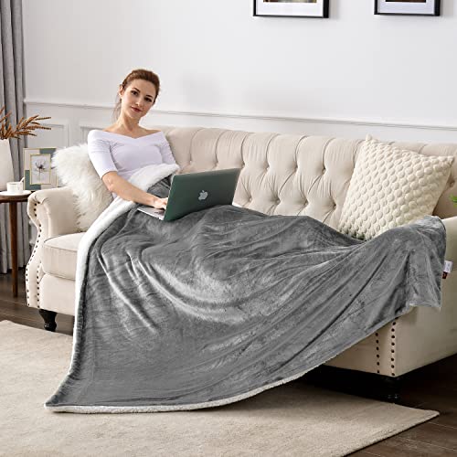 Sherpa Fleece Throw Blanket, Grey, 60x80 inches | Double-Sided Super Soft Luxurious Plush Blanket Twin Size - color: Gray, size: 60"×80"