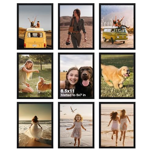 8.5x11 Picture Frame Black Set of 9, Diploma Frame with Acrylic Plexiglass for Pictures, Certificate Degree Document Frame Tabletop and Wall Mounting Display - color: Black, size: 8.5x11