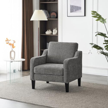 VINGLI Chair Light Grey Upholstered Chenille Accent Chair for Living Room, Bedroom, Mid-Century Modern Arm Chair Comfy Reading Chair with Scooped Arms - color: Light Grey