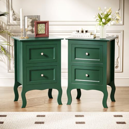 Bonnlo Green Nightstand Set of 2, Small Green Night Stands for Bedroom, Kids Room, Living Room, Wood, 15.75" W x 11.8" D x 23.6" H - color: Green