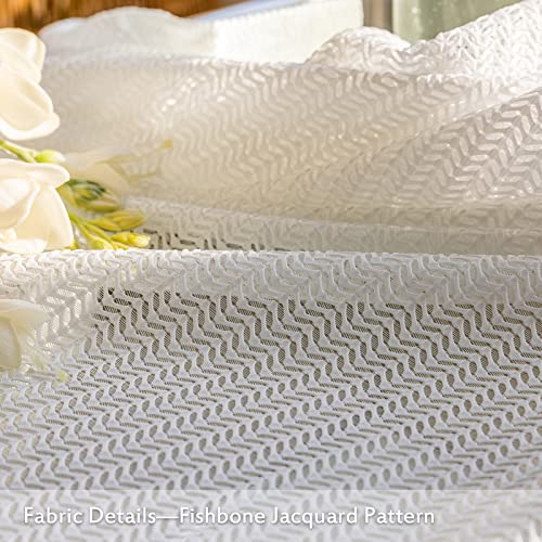 Jacquard 2 Panels Sheer Curtains 108 Inches Long, Semi Sheer Grommet Solid Casual Soft Voile Drapes with Light Filter Window Treatments for Bedroom Living Room, White, 52" W x 108" L | Jacquard Semi Sheer Grommet Solid Casual Soft Voile Drapes with Light