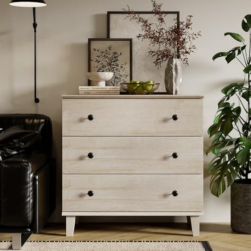Bedroom Dresser with 3 Drawers, Chest of Drawers, Modern Closet Organizer Bachelors Chest w/Solid Wood Legs for Living Room, Baby Room, Nursery,Beige Oak - color: Beige