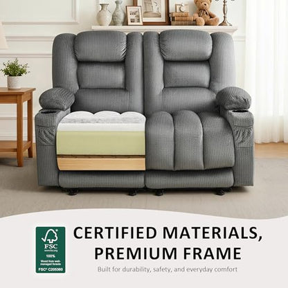 MCombo 56 in Reclining Loveseat Recliner with Heat & Massage PR648 (Grey) | 155° Zero Gravity, Dual Charging Ports, Cup Holders, FSC & OEKO Certified - color: Grey, size: Loveseat Recliner with Zero Gravity